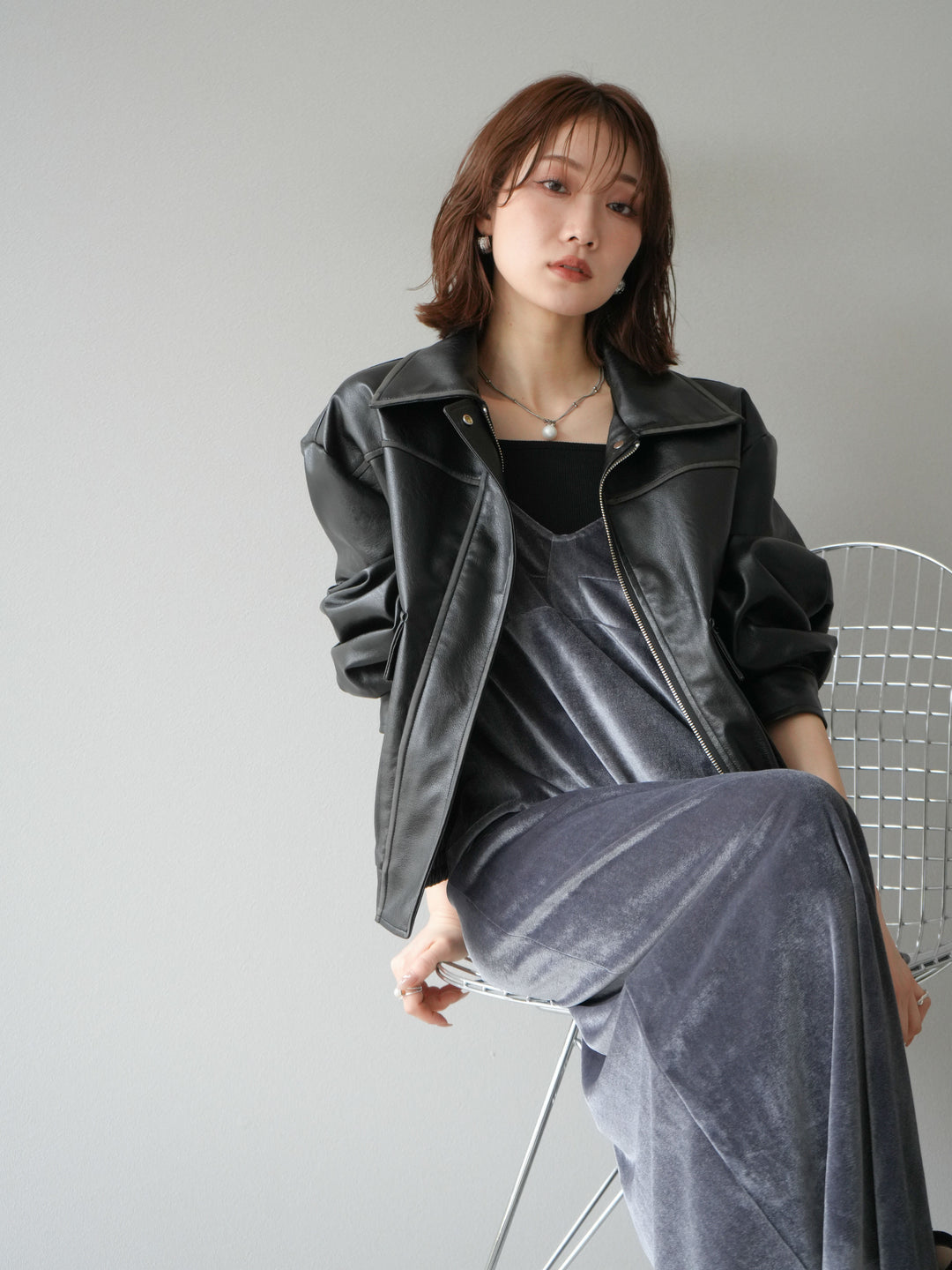 [予約]ベロアビスチェキャミワンピース/グレー