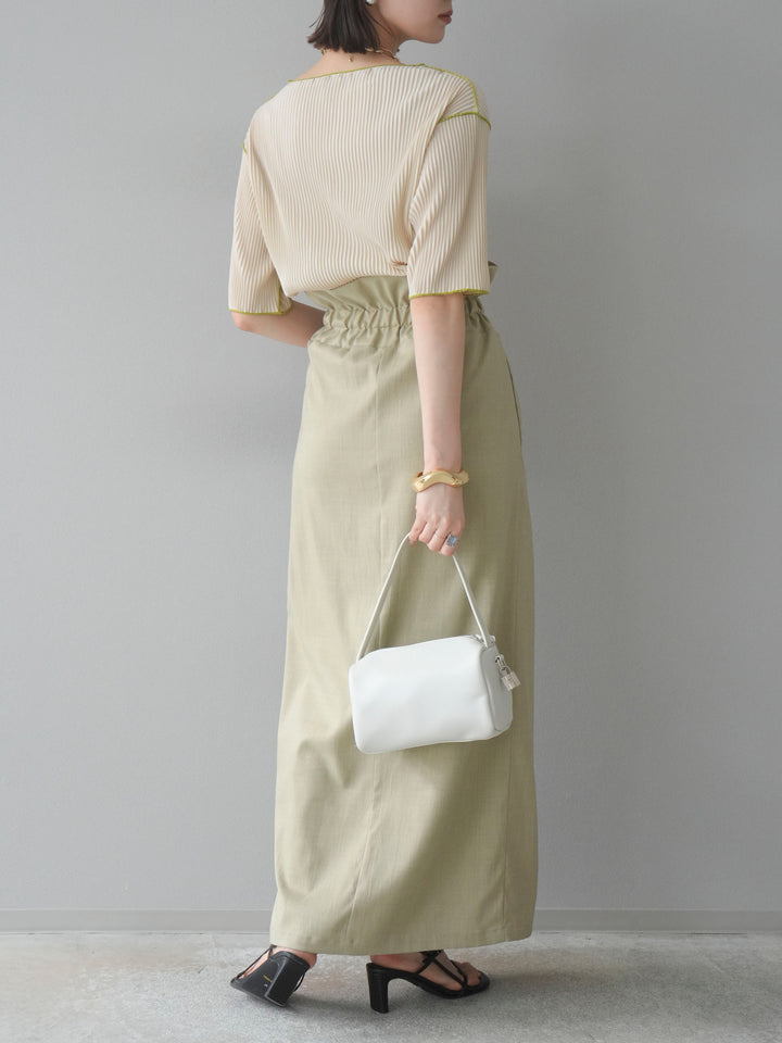 【SET】配色褶皺半袖上衣 + 配色褶皺半袖上衣 (2 件套)