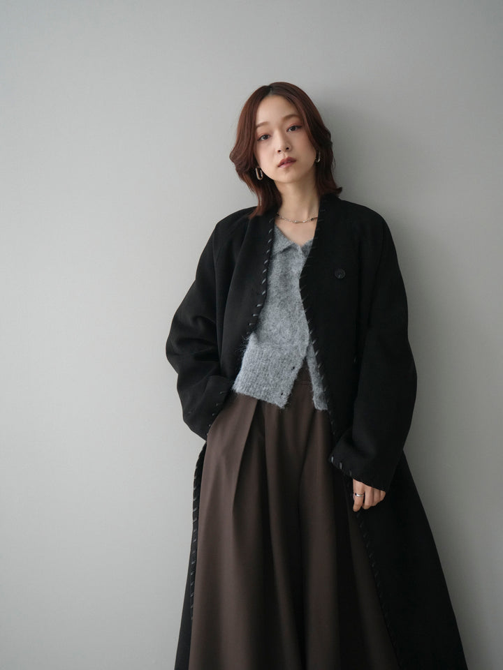 [SET]ハンドステッチ裏中綿ロングコート+テープベルトタックバギーパンツ(2set)