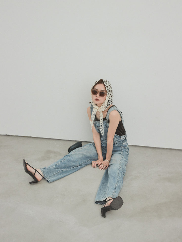 [SET]センターシームデニムサロペット +スクエアベロアタンクトップ(2set)