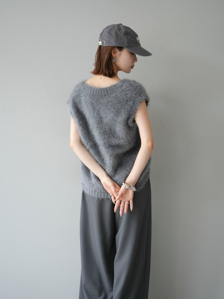 [SET]ラメシャギーVネックニットベスト+ベルトループデザインワイドパンツ(2set)