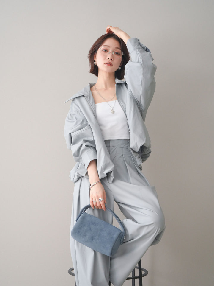 [予約]ウォッシャブルフェイクレザーバルーンジャケット/blue