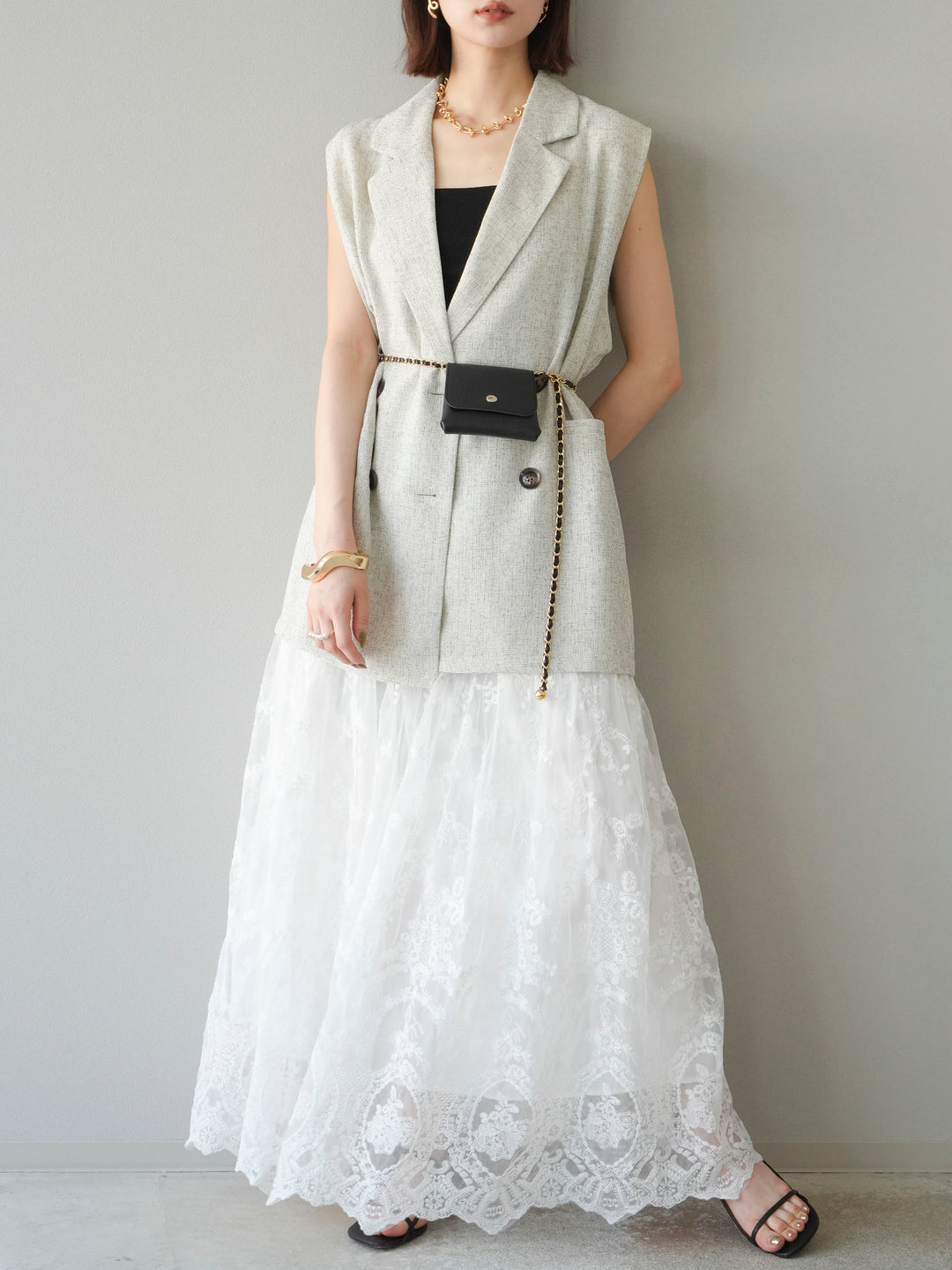 [予約]ミックスツイードジレ/アイボリー