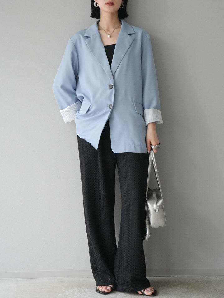 [予約]リネンタッチテーラードジャケット/ライトブルー