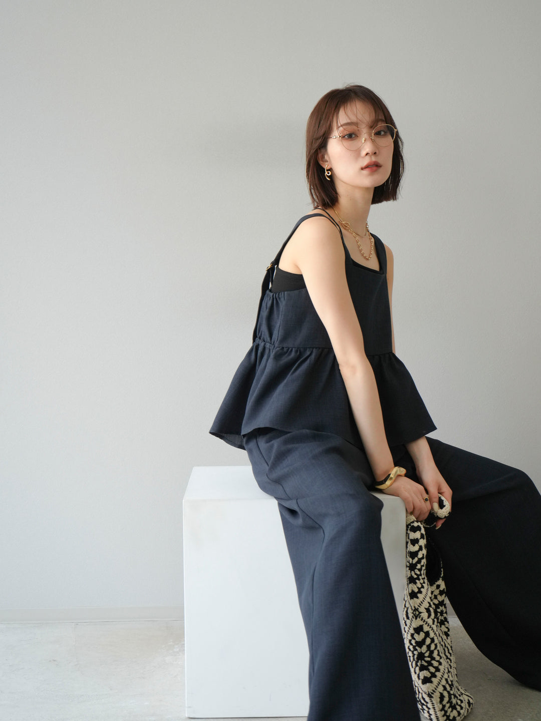 [SET]リネンライクビスチェ+リネンライクイージーワイドパンツ(2set)