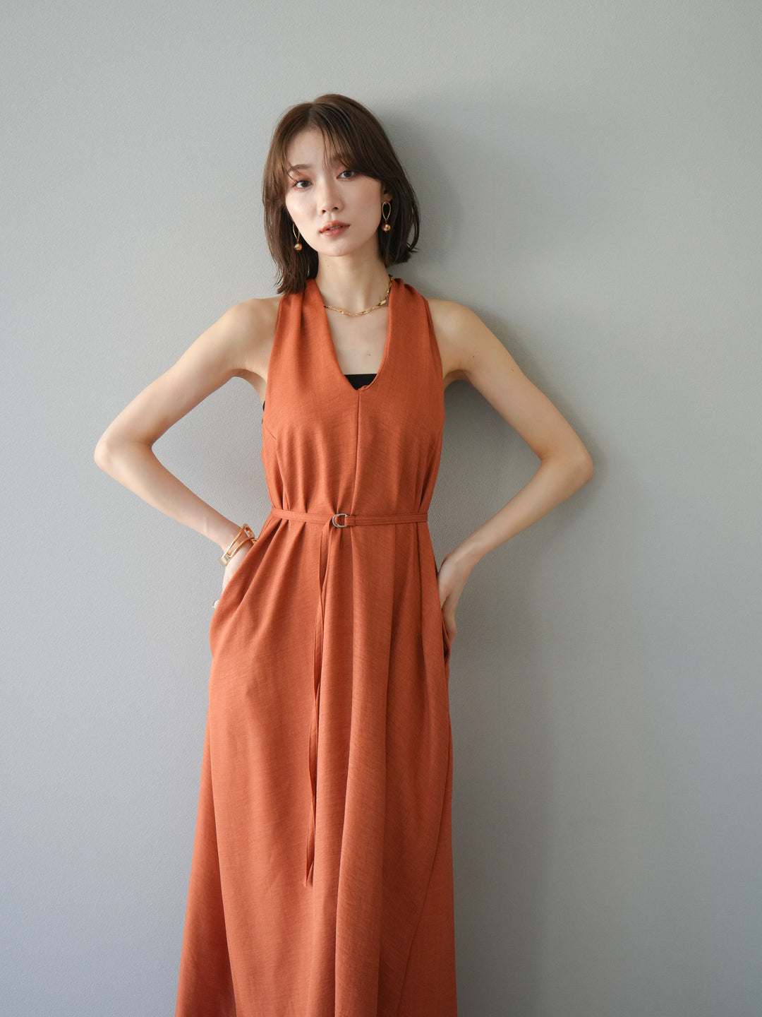 【預購】環形設計不均勻染色洋裝/橘色