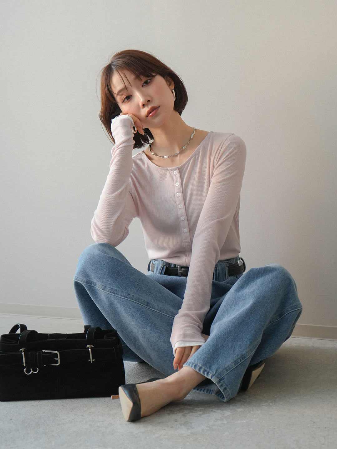 [予約]シアーリブバイカラーカーディガン/pink