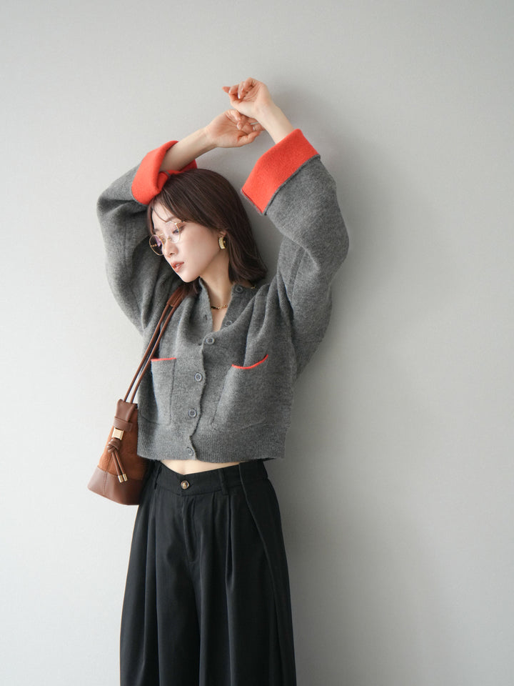 【SET】雙色針織開襟衫+褶襉設計寬褲（2套）