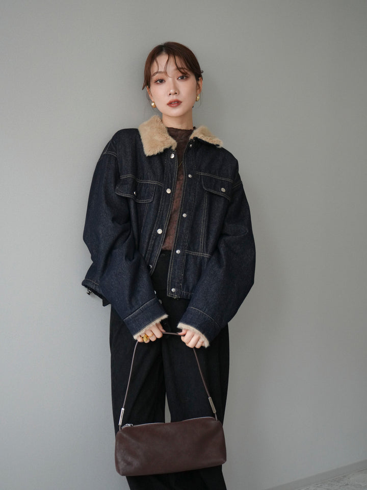 [予約]デニム×ファーステンカラーショートジャケット/indigo
