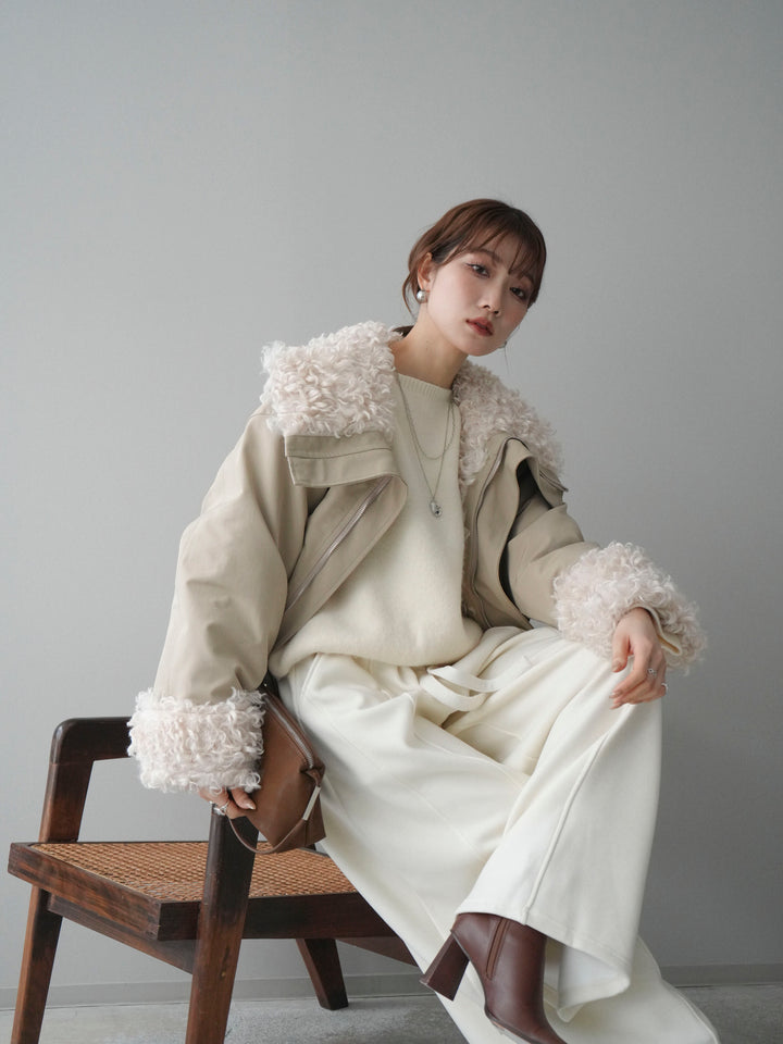 [SET]プードルファーダウンジャケット+アンゴラタッチボートネッククロップドプルオーバー(2set)