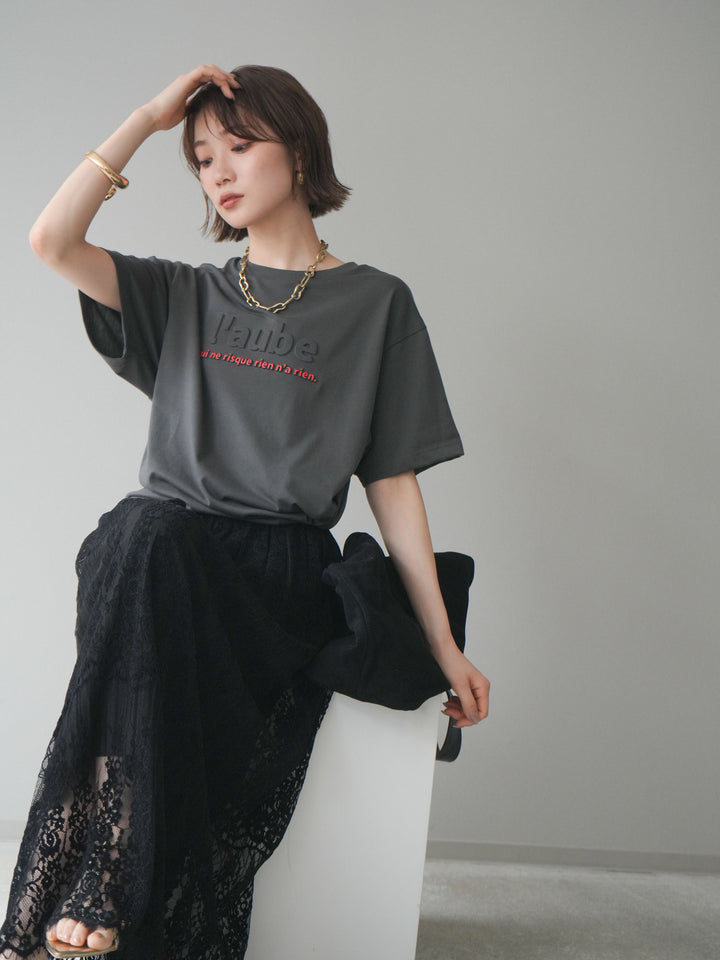 [SET]エンボスロゴTEE+裏プリーツ総レースロングスカート(2set)