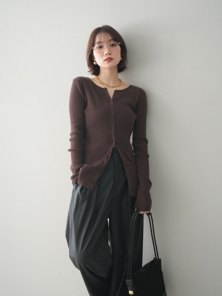 [予約]前後2WAYリブ編みクルーネックカーディガン/darkbrown