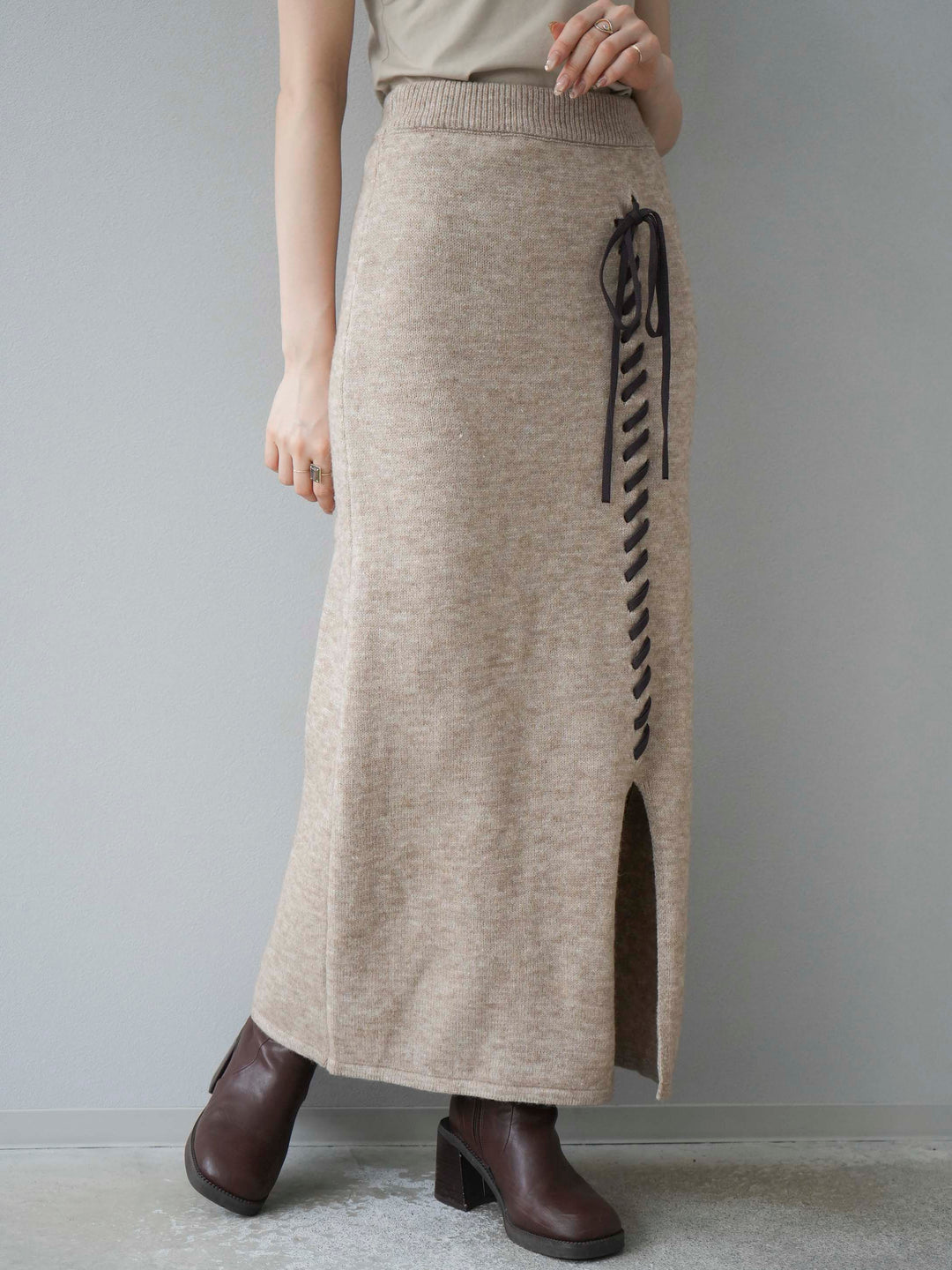 [Pre-order] Hand-stitched color scheme design skirt/beige