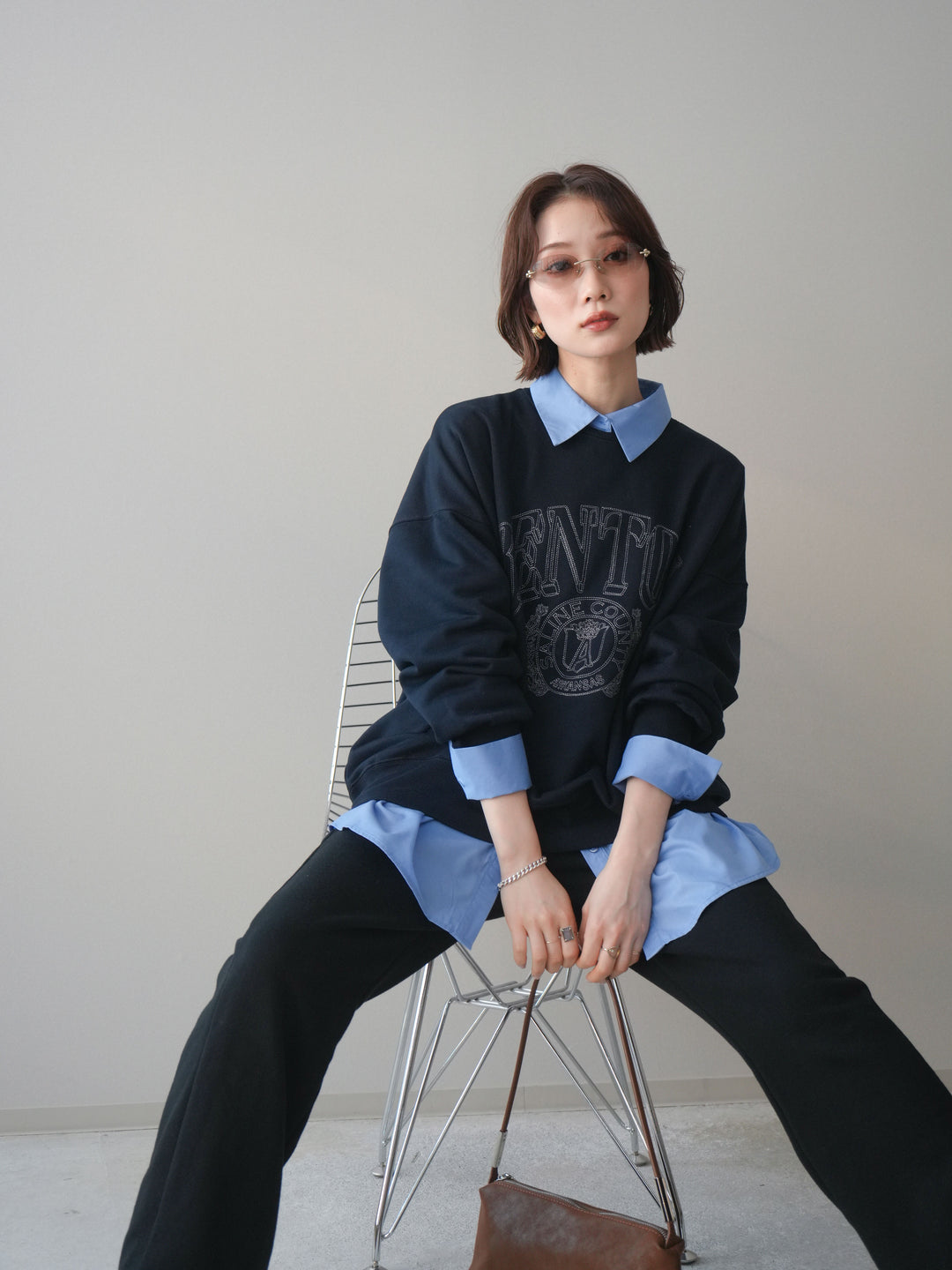 [予約]カレッジロゴ刺繍BIGスウェットプルオーバー/navy