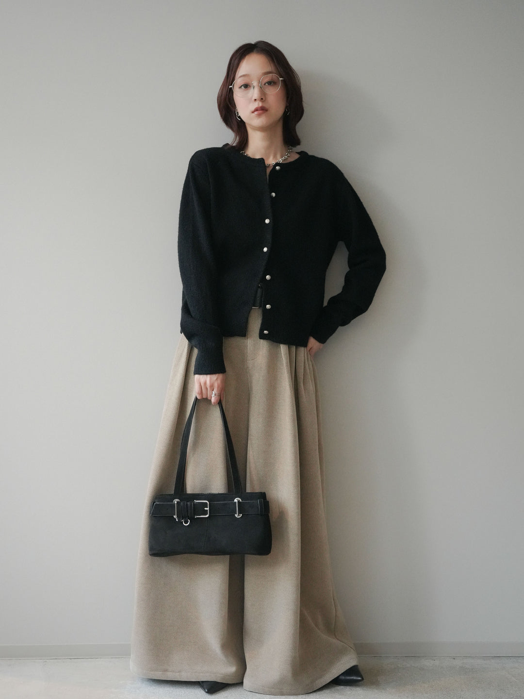 [予約]ベルトデザインループコールテンワイドパンツ(ベルト付き)/beige