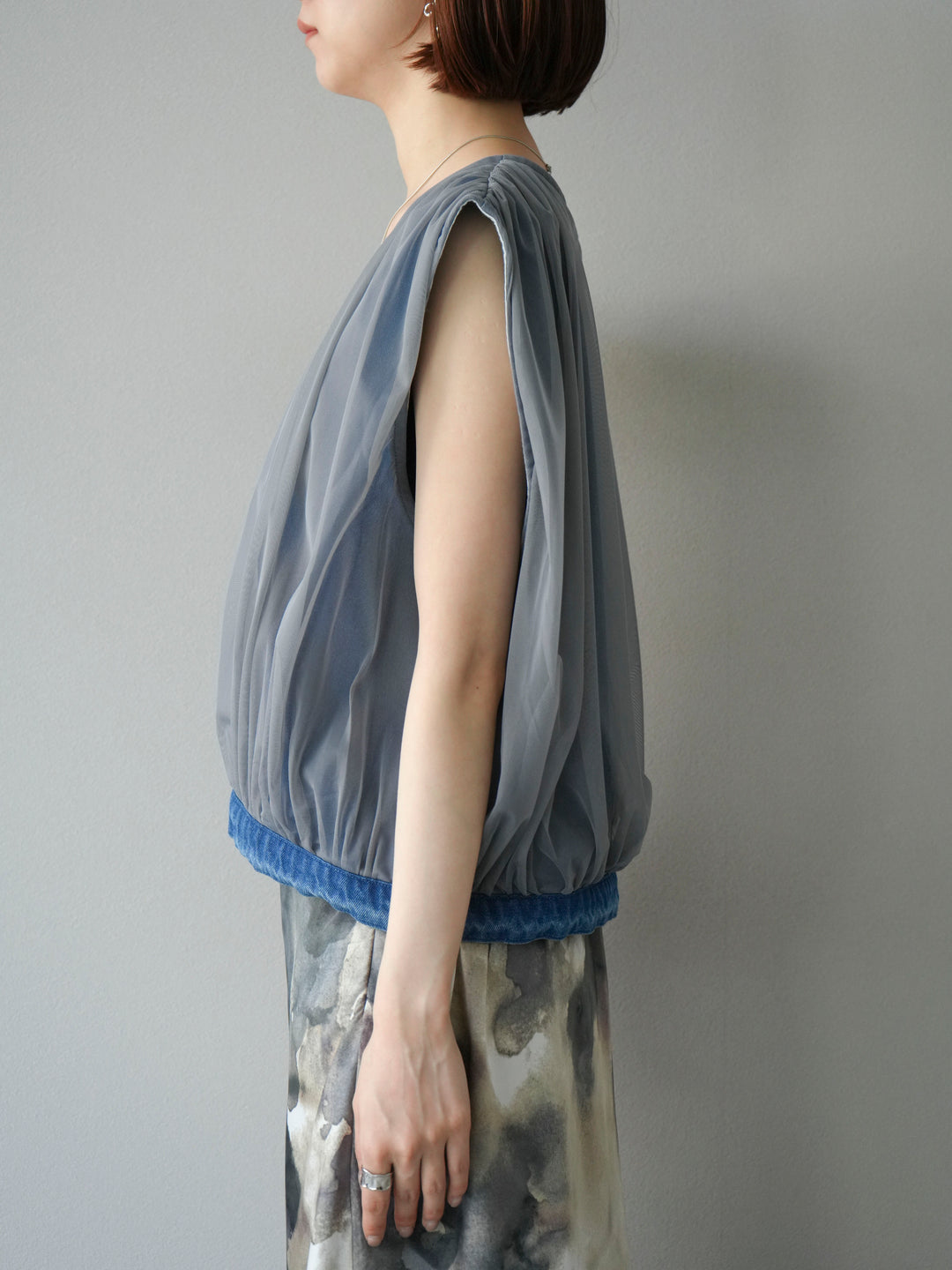 [予約]チュールドッキングデニムダブルZIPベスト/ブルー