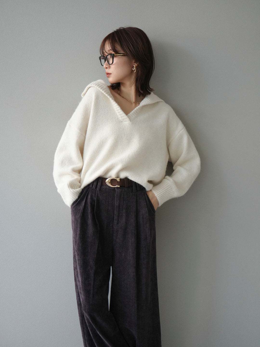 [予約]スキッパーニットプルオーバー/offwhite