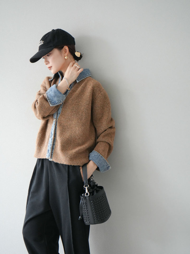 [SET]デニム襟ボタンニットカーディガン+2WAYデザインスウェットパンツ(2set)