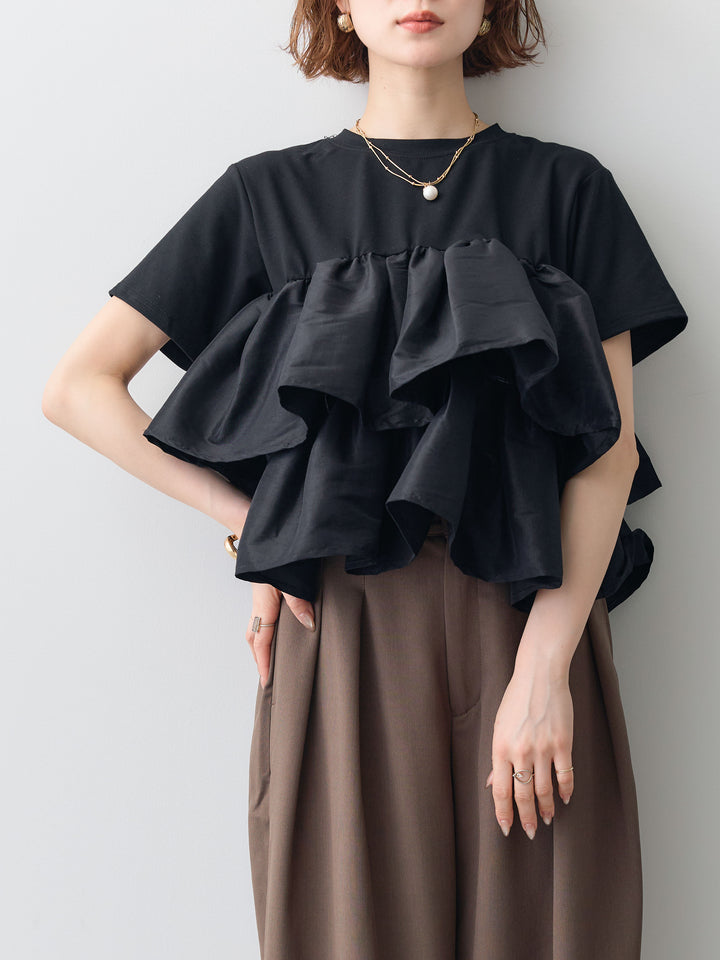 [SET]フリルティアードTEE+クレープデシンタックワイドパンツ(2set)