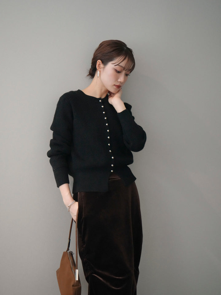 [予約]シルバーボタン畦編みニットカーディガン/black