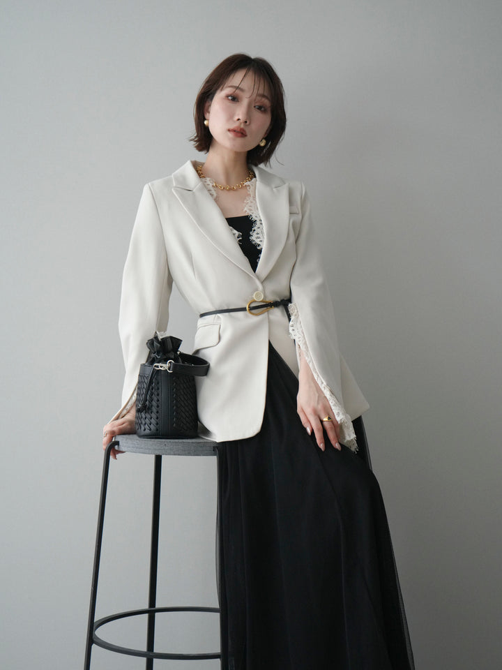 [SET]レースレイヤードスリットジャケット+チュールボリュームスカート(2set)