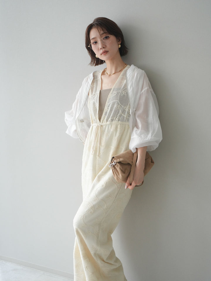 [SET]レース刺繍サロペット+ドロストシアーブルゾン(2set)