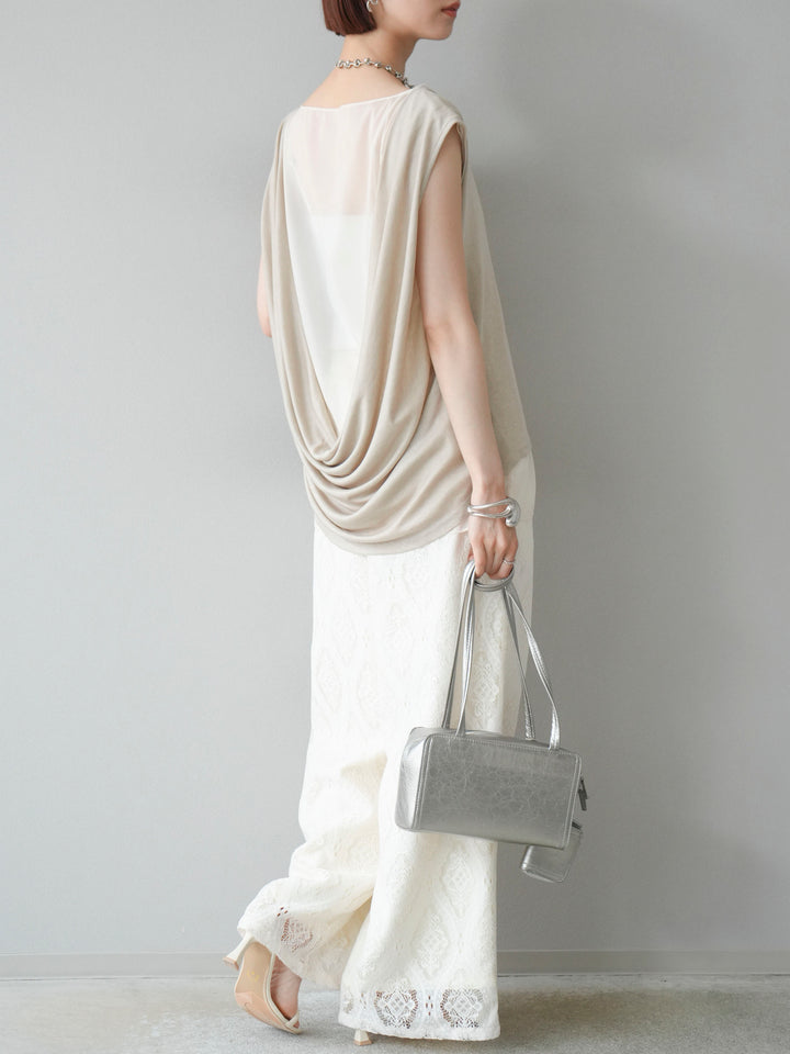 [預訂] 雙向透視層疊垂墜上衣/米色