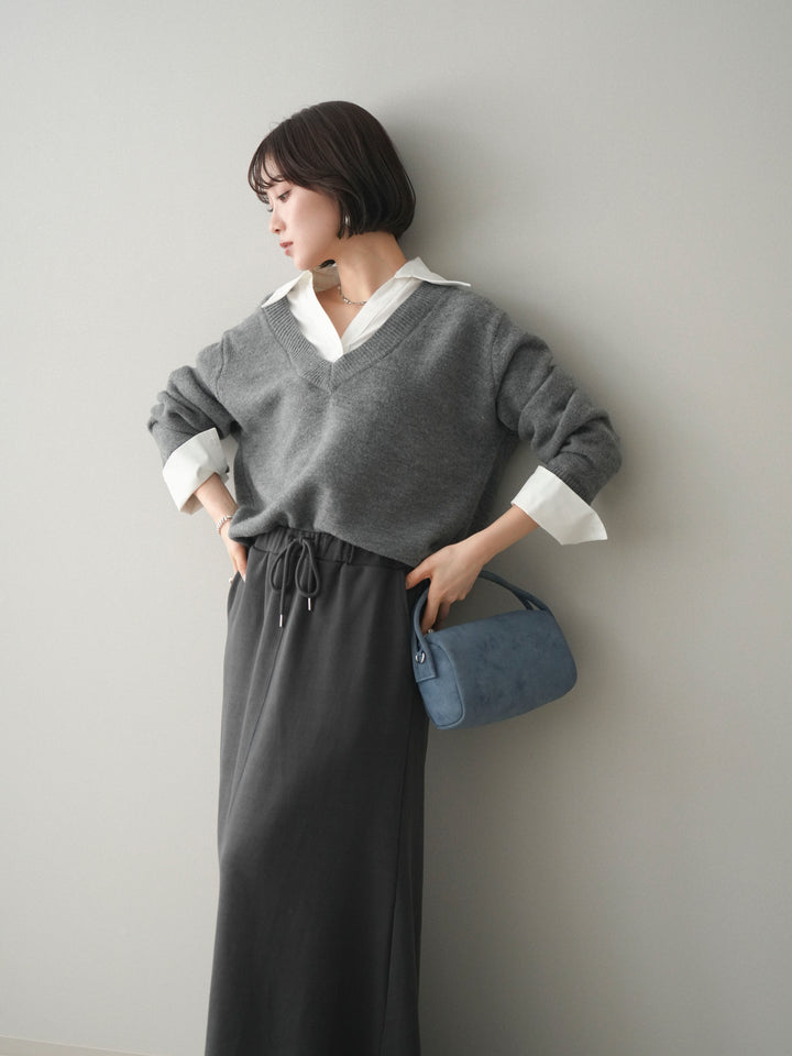 [予約]シャツドッキングVネックニットトップス/gray