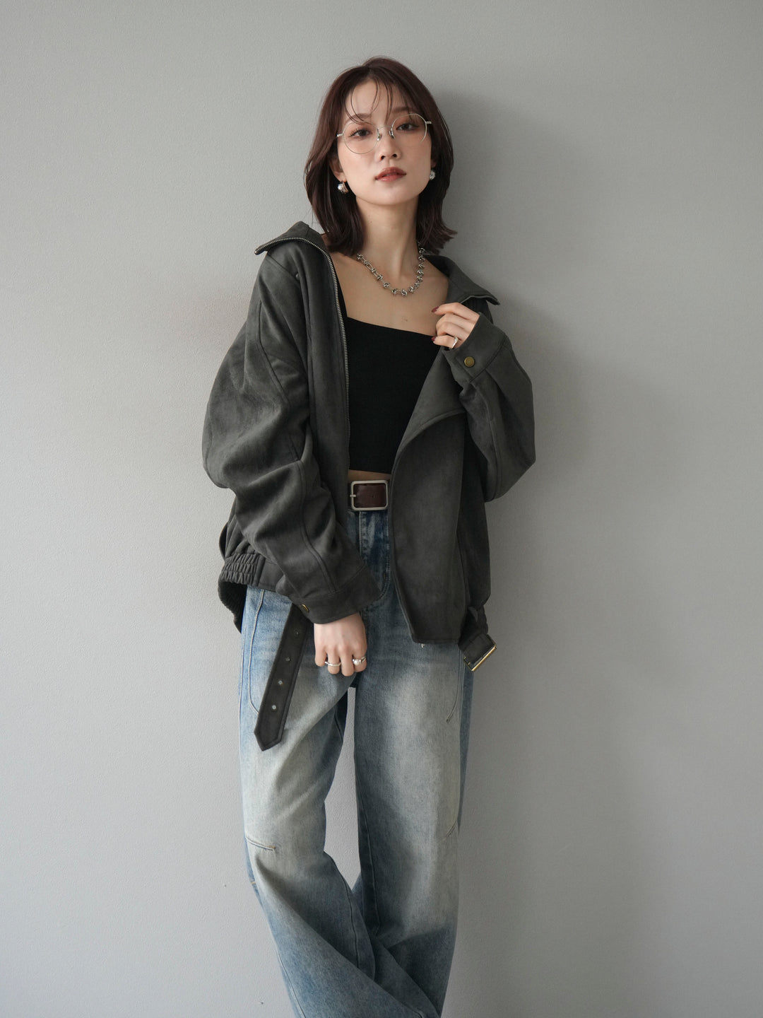 [予約]スエードライダースミドルジャケット/black