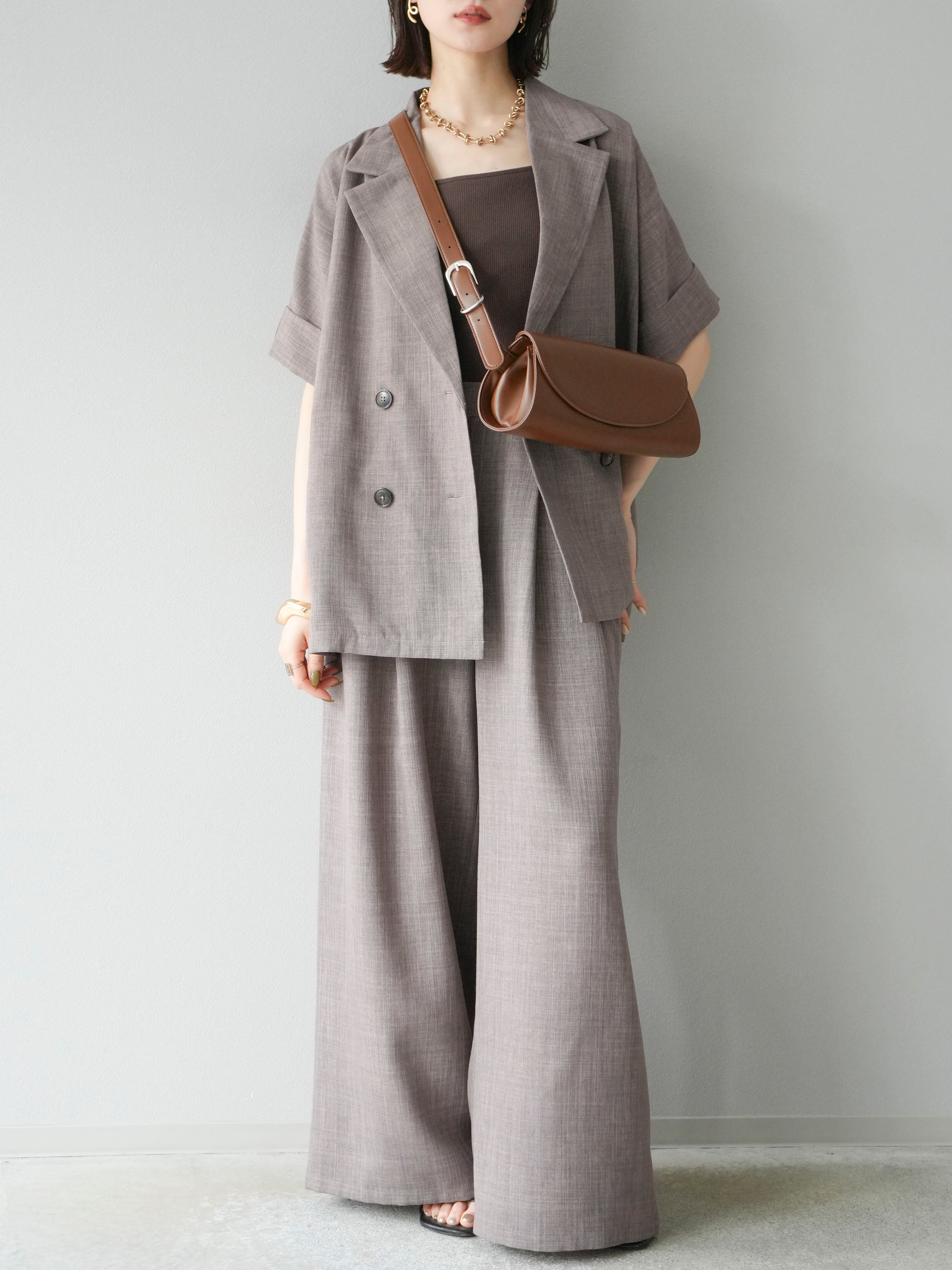 予約]リネンライクハーフテーラードジャケット/モカ – Lumier