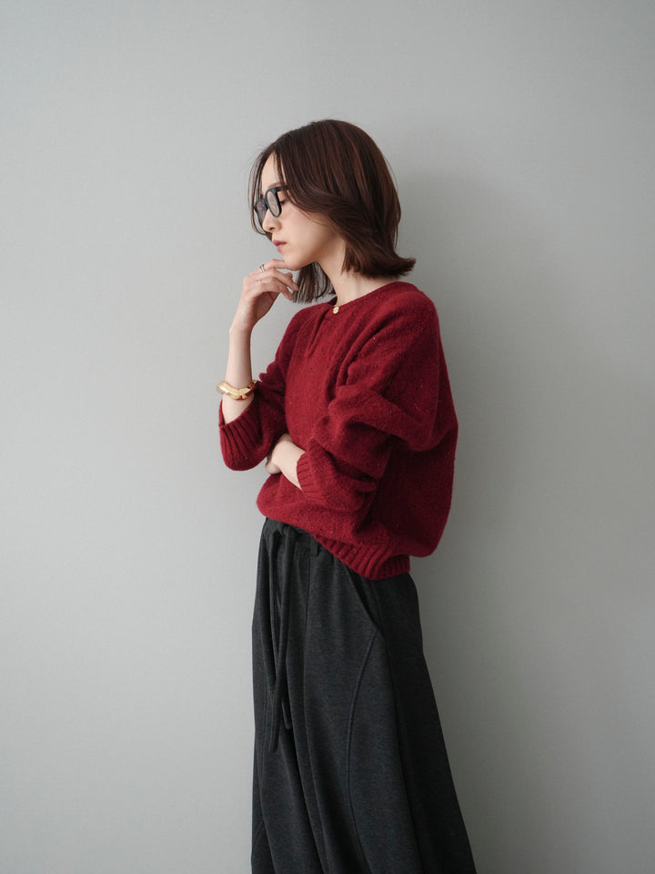 [予約]ツイストネックラメネップヤーンニットプルオーバー/red