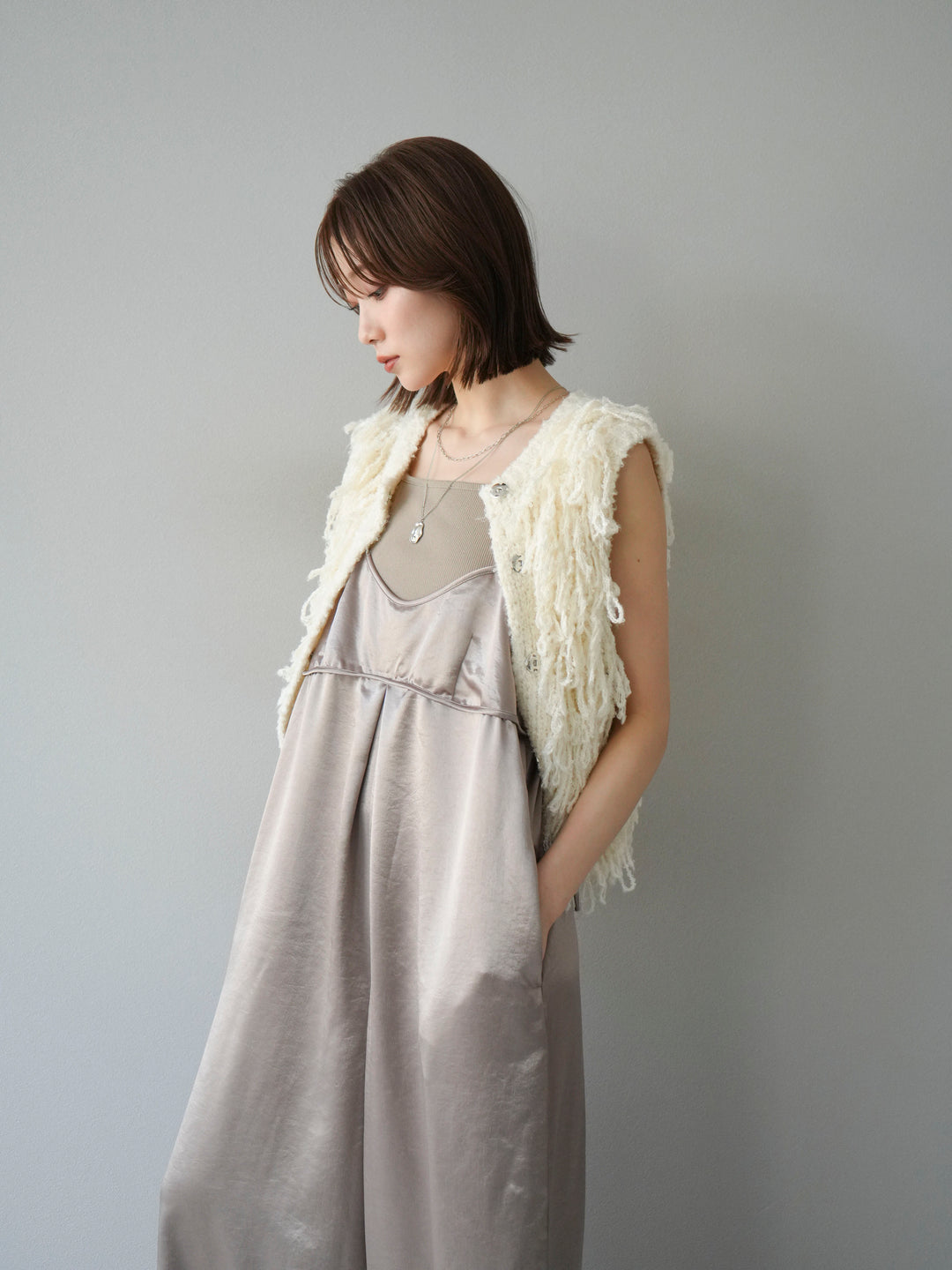 [予約]サテンビスチェオールインワン/グレージュ