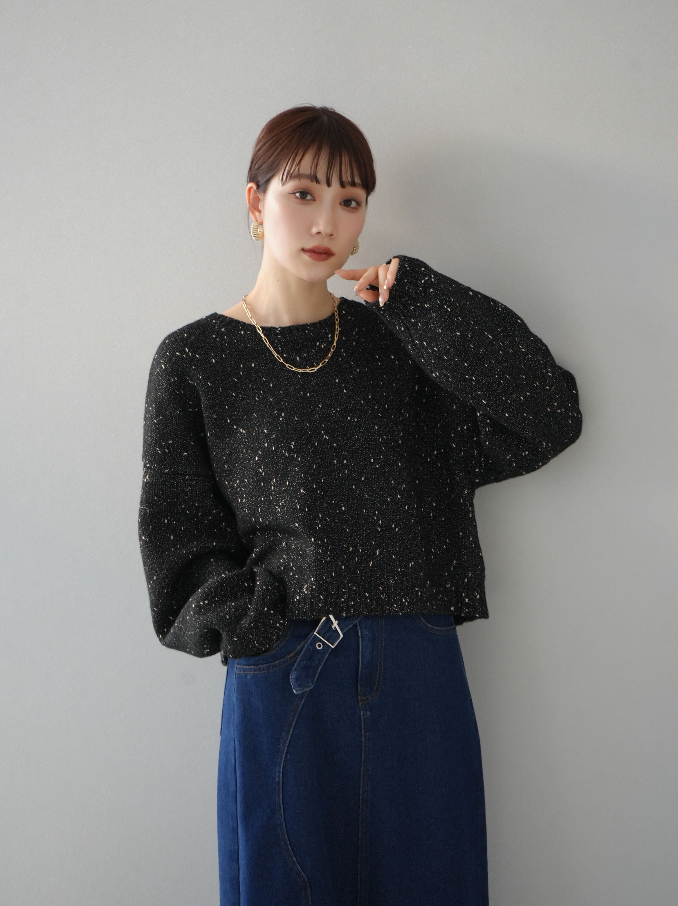 予約]ネップラメニットプルオーバー/ブラック – Lumier