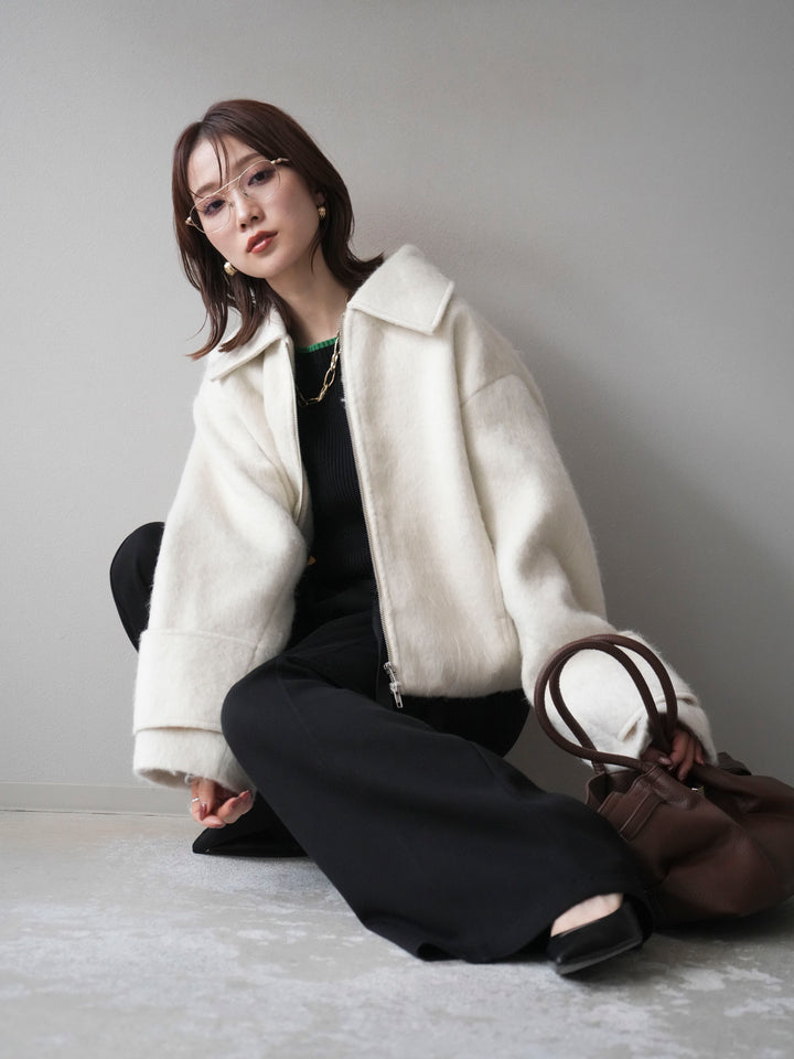 [予約]袖ビックループシャギージップブルゾン/ivory