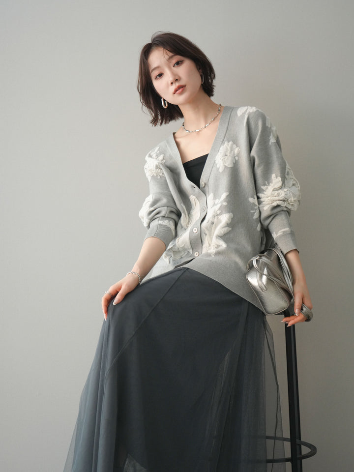 [SET]フラワージャガードニットカーディガン+フラワージャガードニットカーディガン(2set)