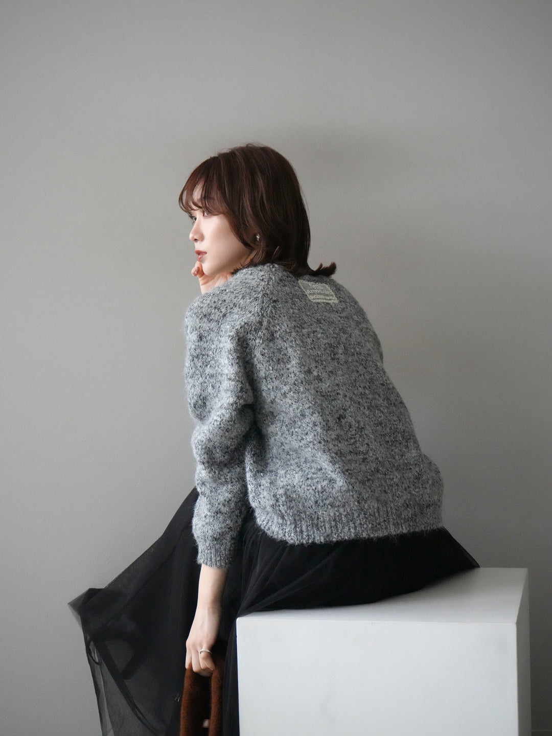 [予約]ロゴラベルミックスヤーンニットプルオーバー/gray