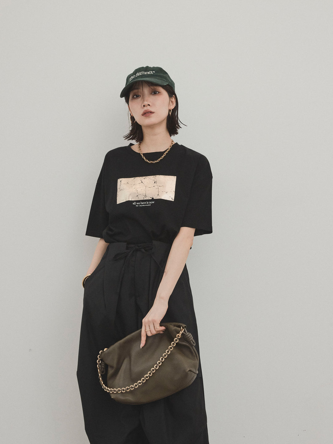 [予約]箔プリントドライタッチコットンTEE /ブラック