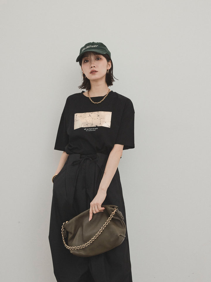 [予約]箔プリントドライタッチコットンTEE /ブラック