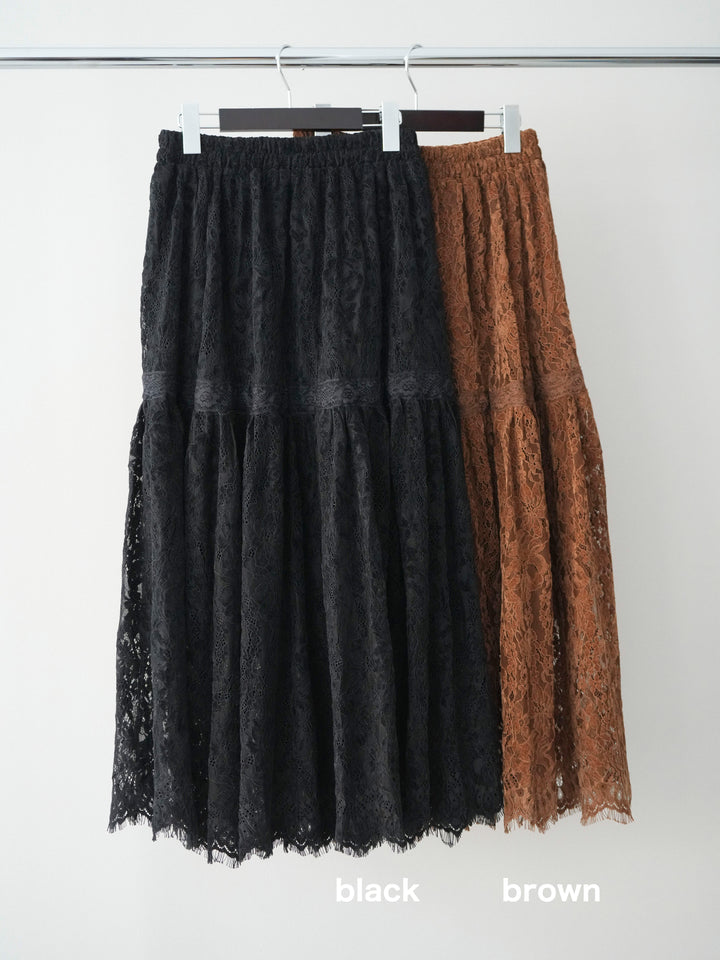 [SET]起毛レースティアードスカート+起毛レースティアードスカート(2set)