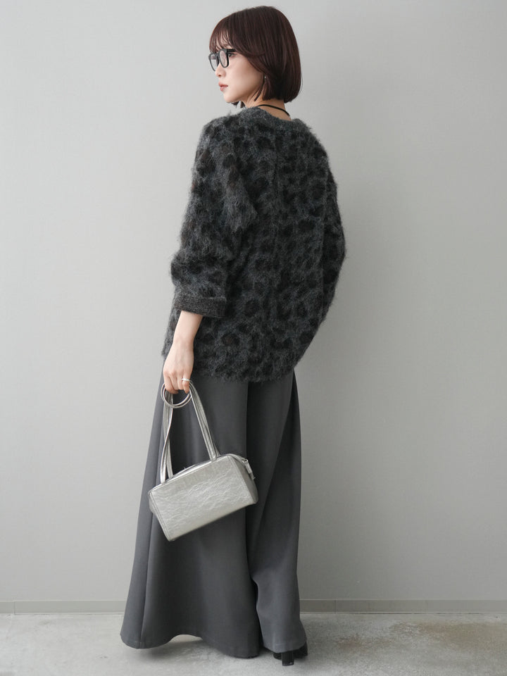 [SET]レオパードシャギーニットプルオーバー+テープベルトタックバギーパンツ(2set)