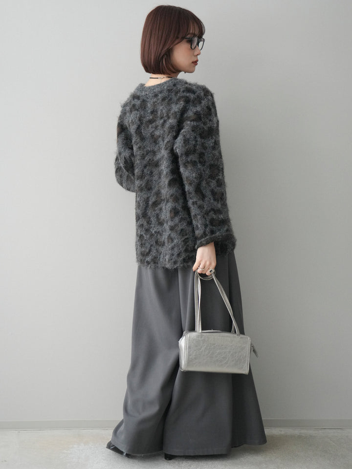 [SET]レオパードシャギーニットプルオーバー+テープベルトタックバギーパンツ(2set)