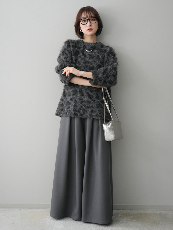 [SET]レオパードシャギーニットプルオーバー+テープベルトタックバギーパンツ(2set)