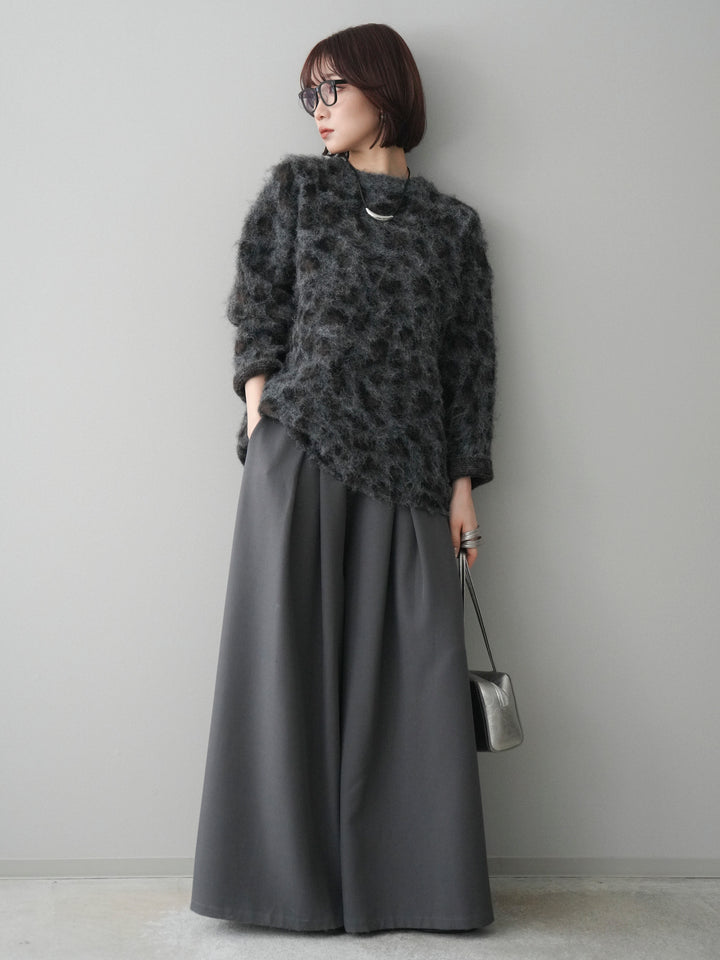 [SET]レオパードシャギーニットプルオーバー+テープベルトタックバギーパンツ(2set)