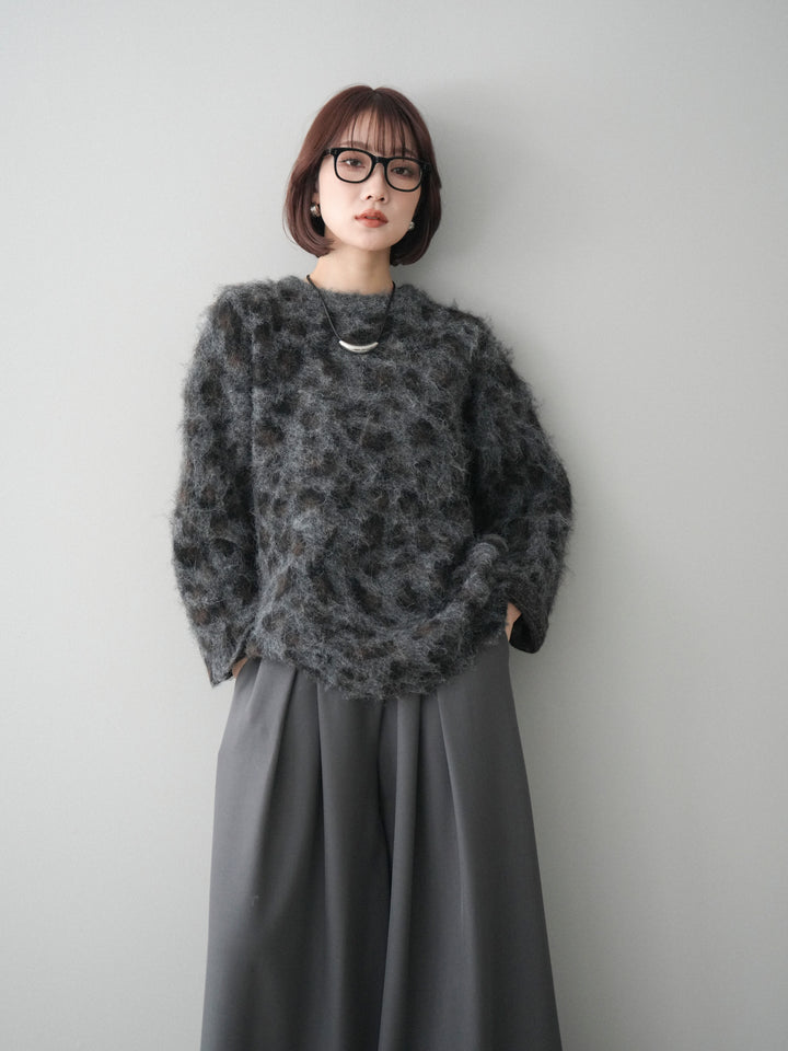 [SET]レオパードシャギーニットプルオーバー+テープベルトタックバギーパンツ(2set)