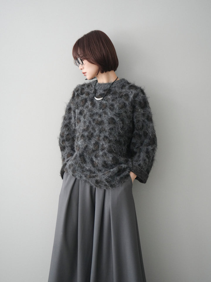 [SET]レオパードシャギーニットプルオーバー+テープベルトタックバギーパンツ(2set)