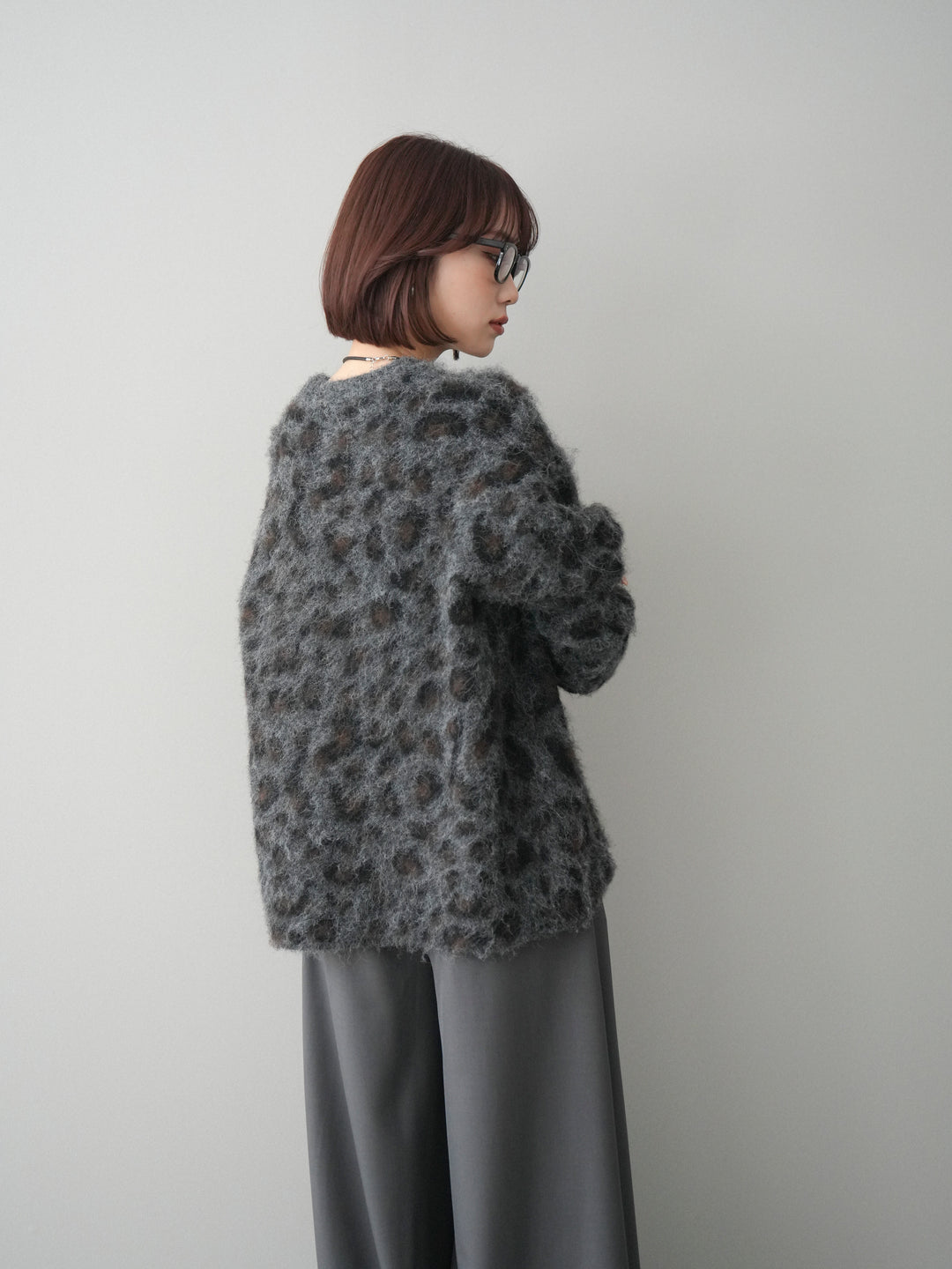 [SET]レオパードシャギーニットプルオーバー+テープベルトタックバギーパンツ(2set)