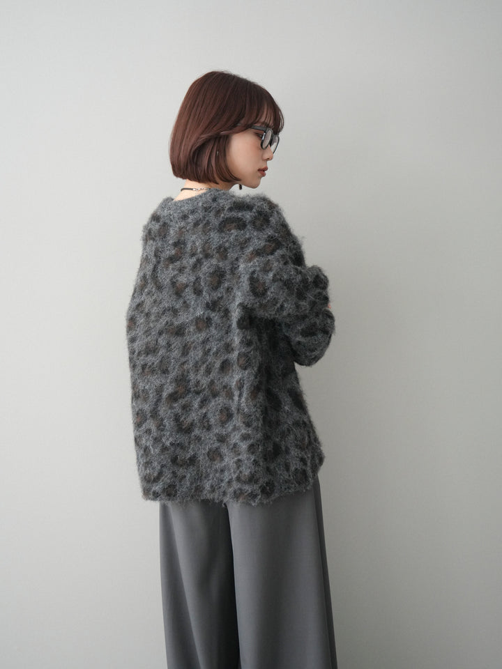 [SET]レオパードシャギーニットプルオーバー+テープベルトタックバギーパンツ(2set)