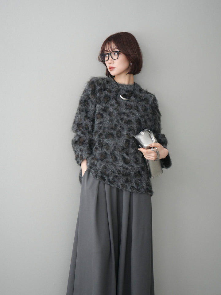 [SET]レオパードシャギーニットプルオーバー+テープベルトタックバギーパンツ(2set)