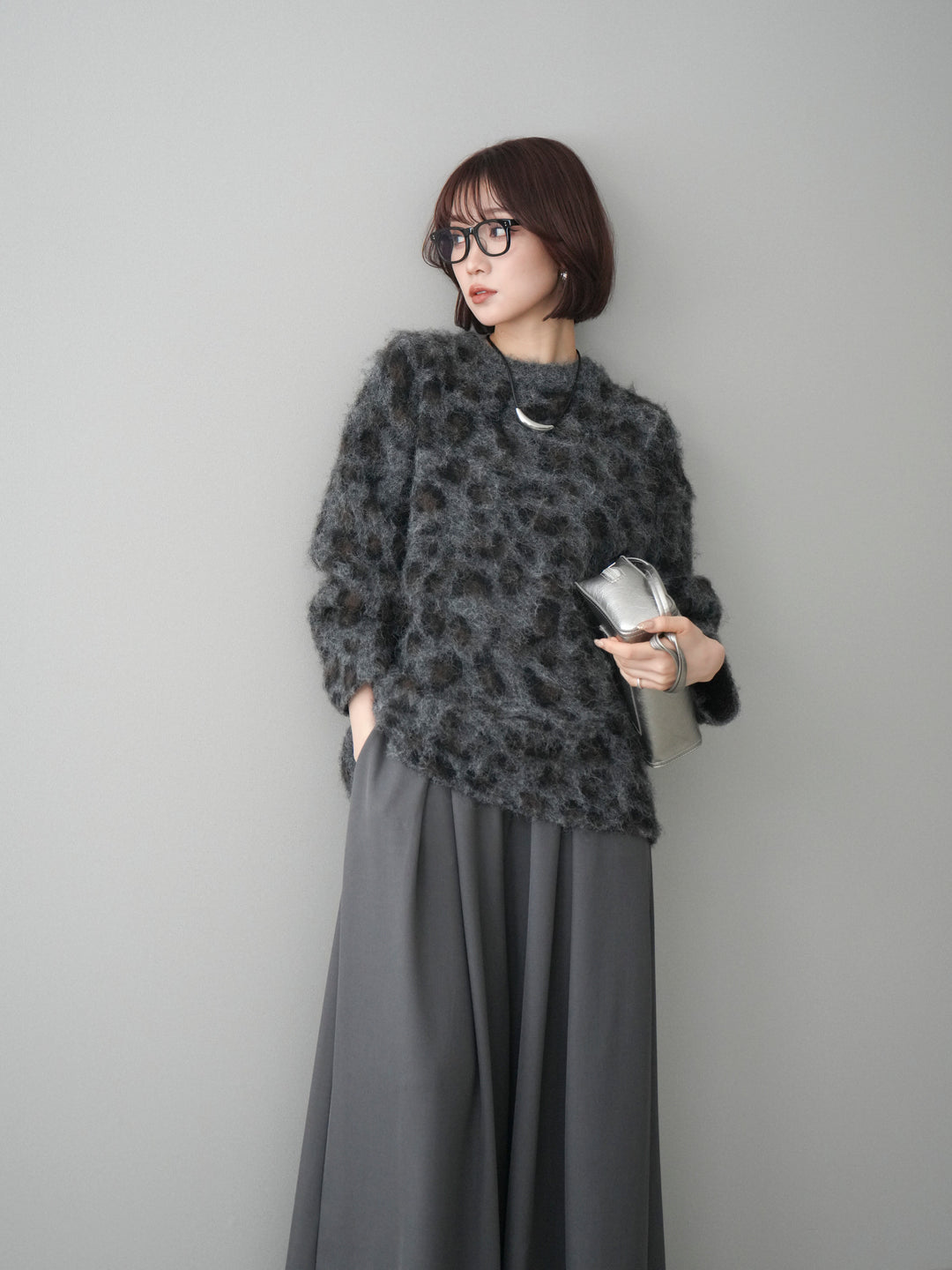 [SET]レオパードシャギーニットプルオーバー+選べるアクセセット(2set)