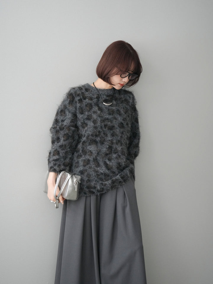 [SET]レオパードシャギーニットプルオーバー+テープベルトタックバギーパンツ(2set)